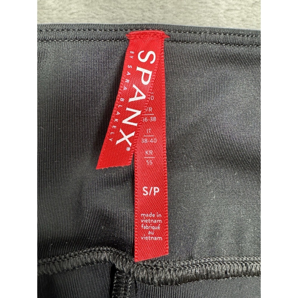 Spanx Faux Leather Moto Leggings Womens Small Petite PS Black Biker Pants Ribbed - Picture 6 of 7